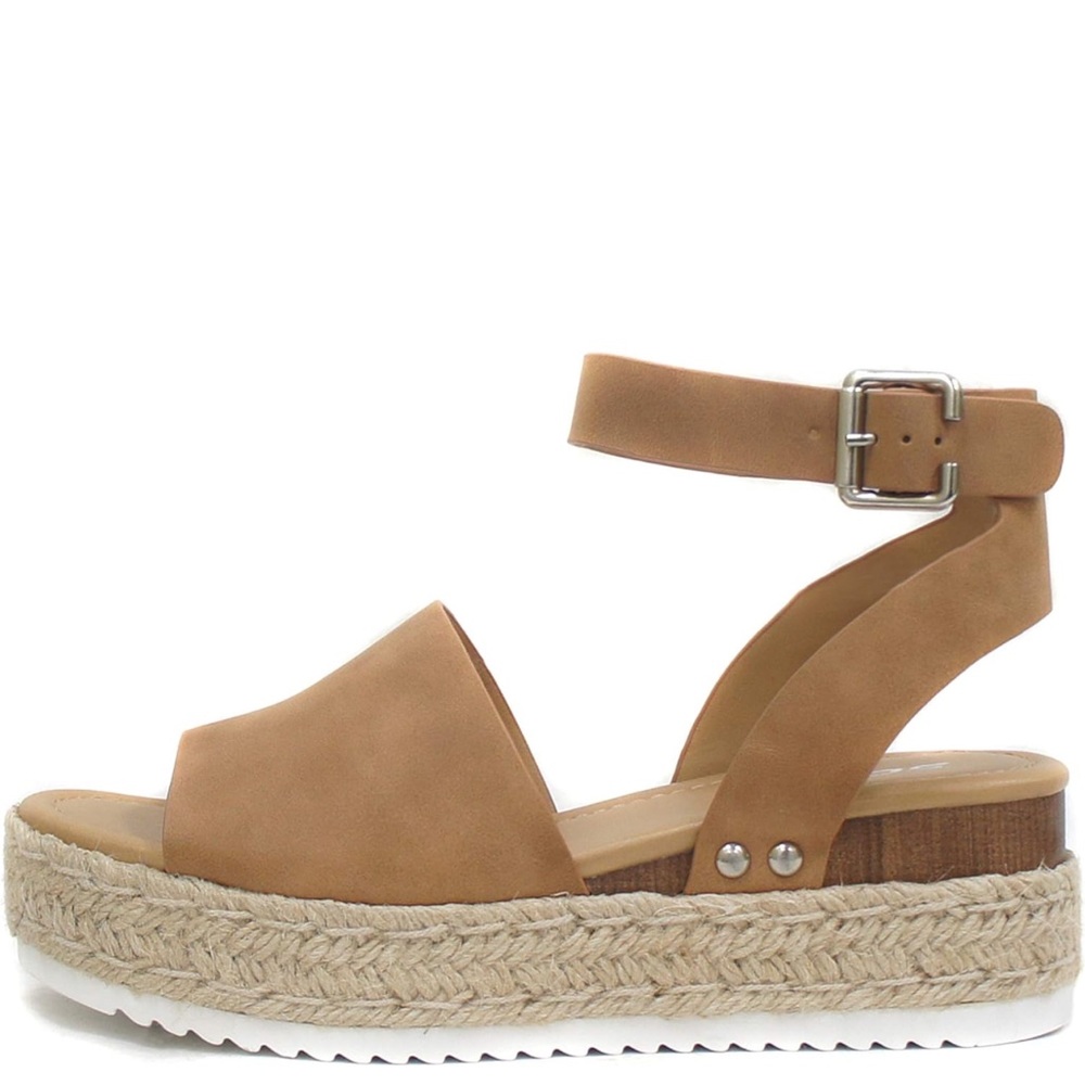 Soda Women's Topic Open Toe Buckle Ankle Strap Espadrille Synthetic Sandals